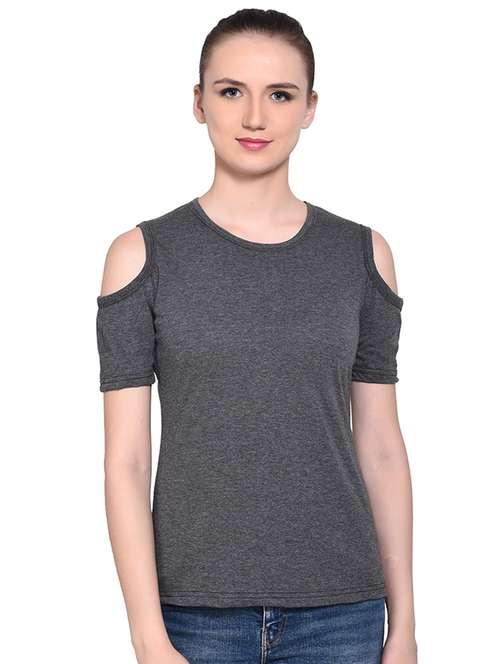 cold shoulder solid top - 16331404 -  Standard Image - 0