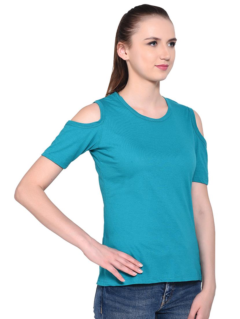 cold shoulder solid top - 16331405 -  Standard Image - 1
