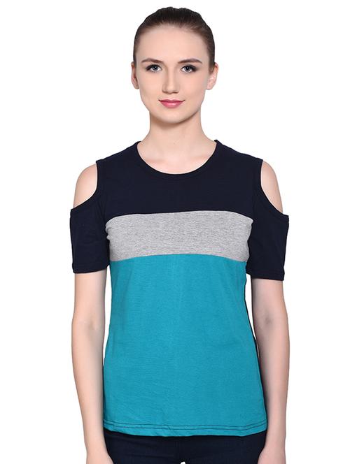 color block cold shoulder top - 16331407 -  Standard Image - 0