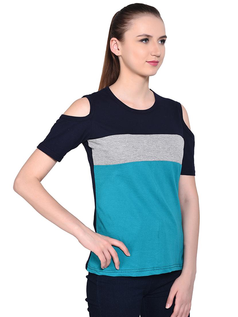 color block cold shoulder top - 16331407 -  Standard Image - 1