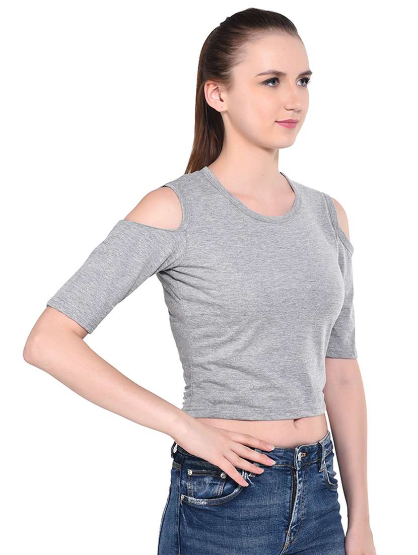 women's crop round neck top - 16331412 -  Standard Image - 1