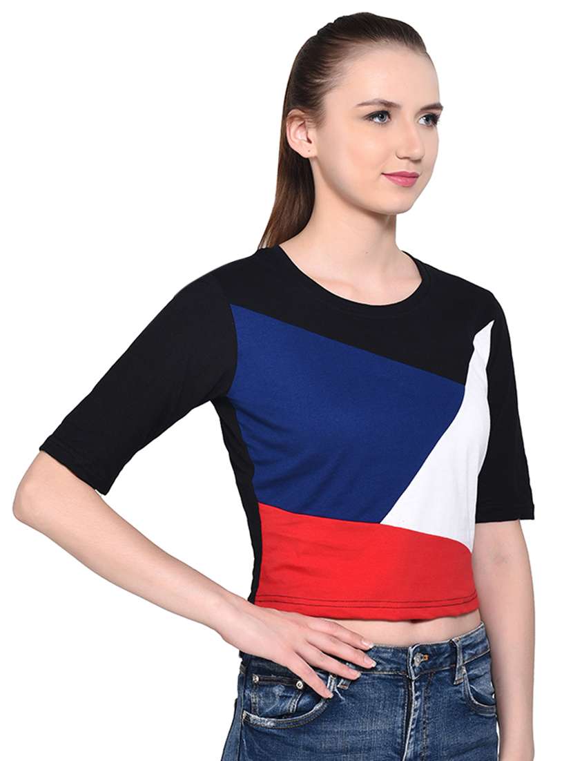 color block short sleeved top - 16331415 -  Standard Image - 1