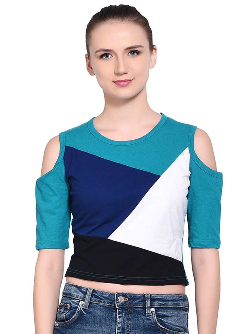 color block cold shoulder top