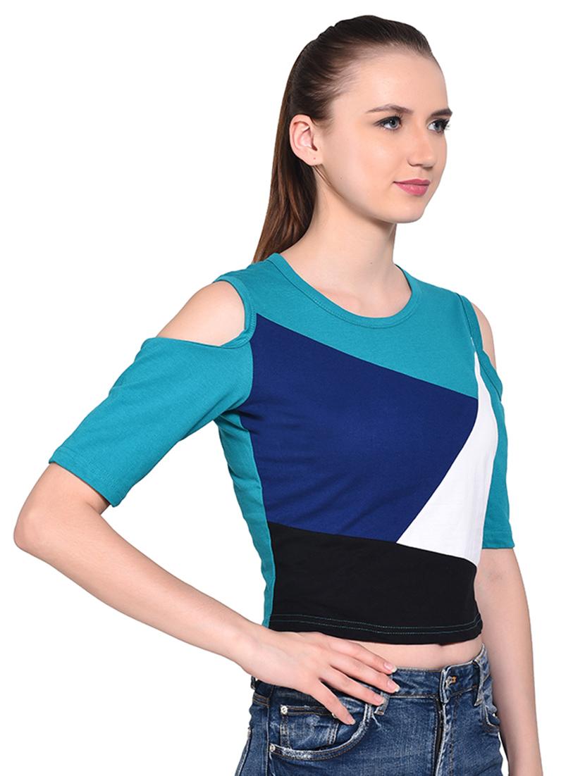 color block cold shoulder top - 16331419 - Standard Image - 1