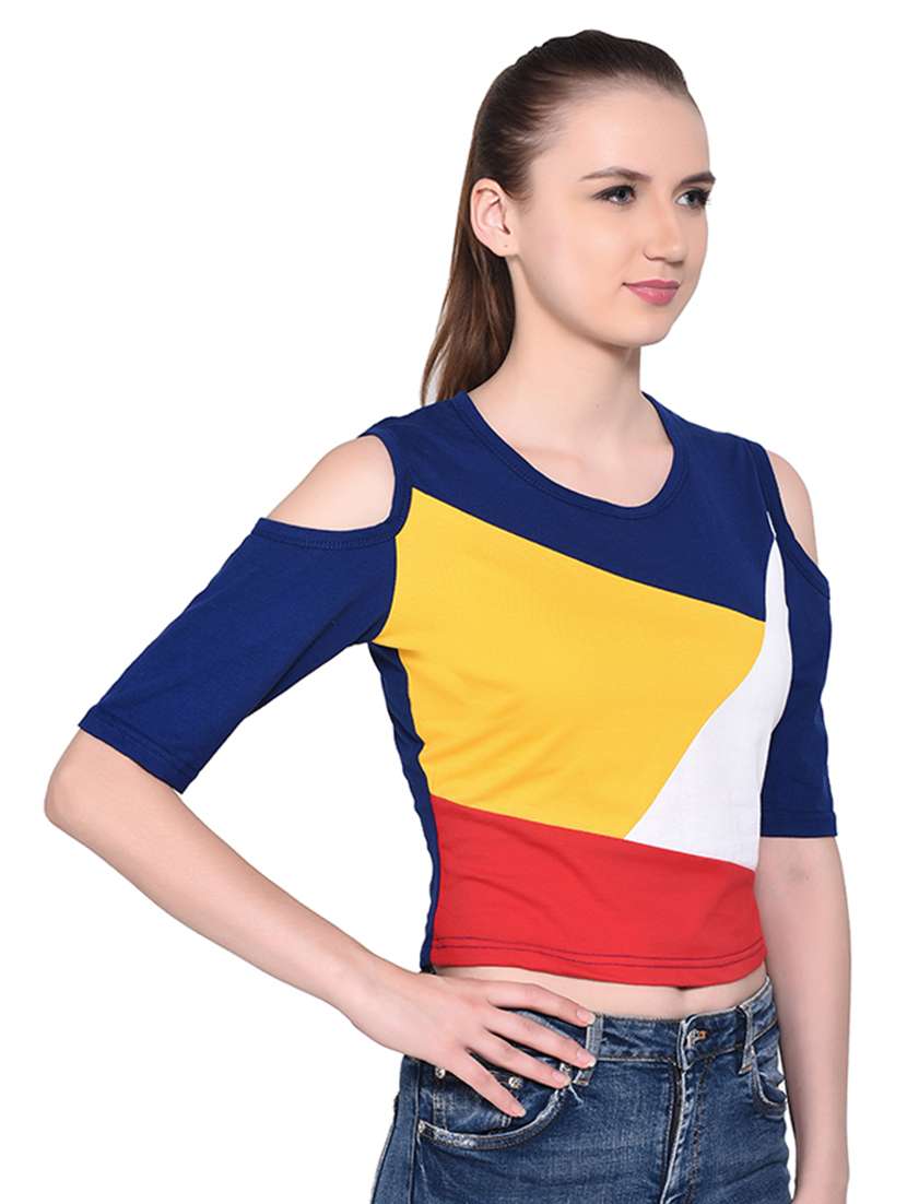 color block cold shoulder top - 16331420 -  Standard Image - 1