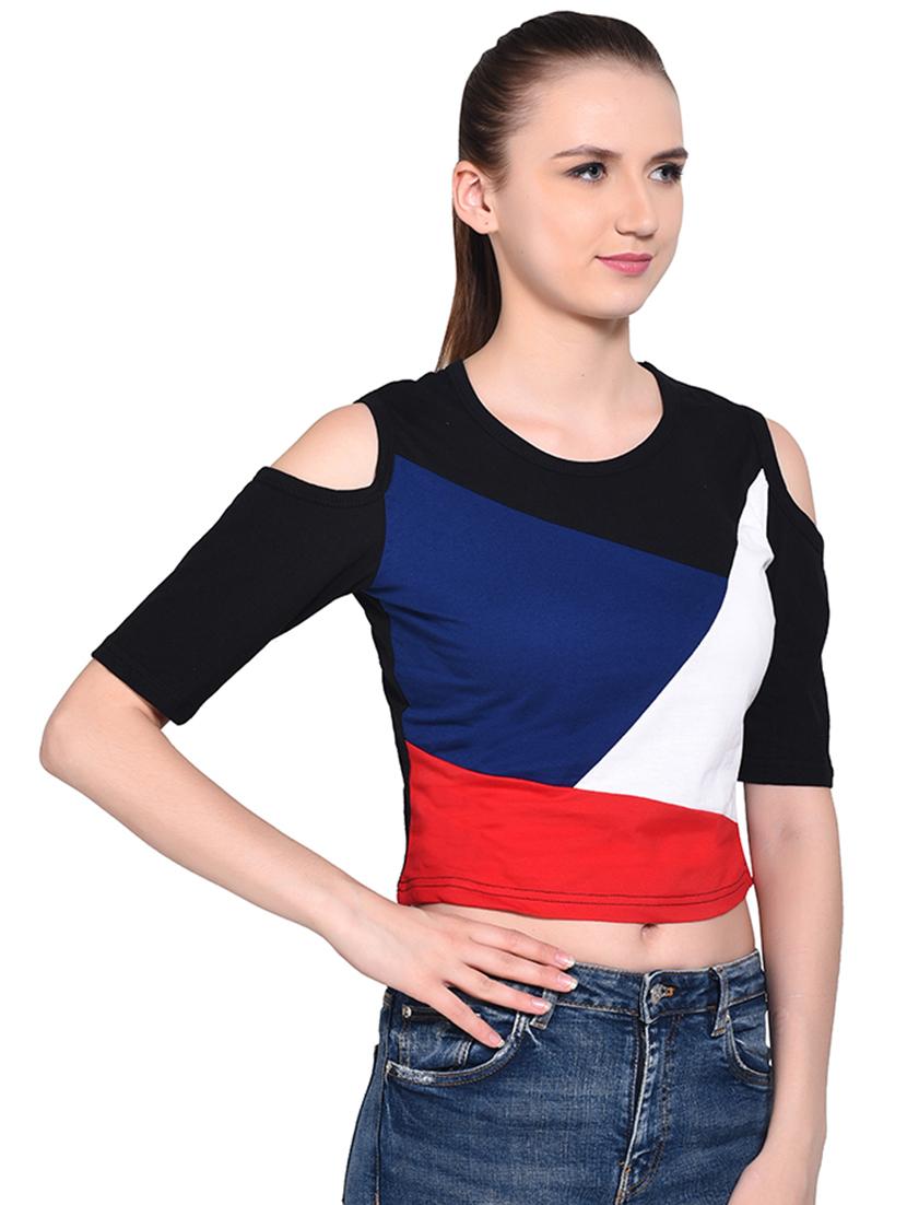 color block cold shoulder top - 16331421 -  Standard Image - 1
