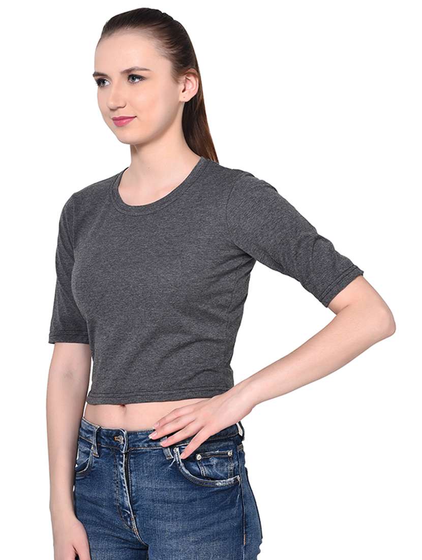 women's crop round neck top - 16331424 -  Standard Image - 1