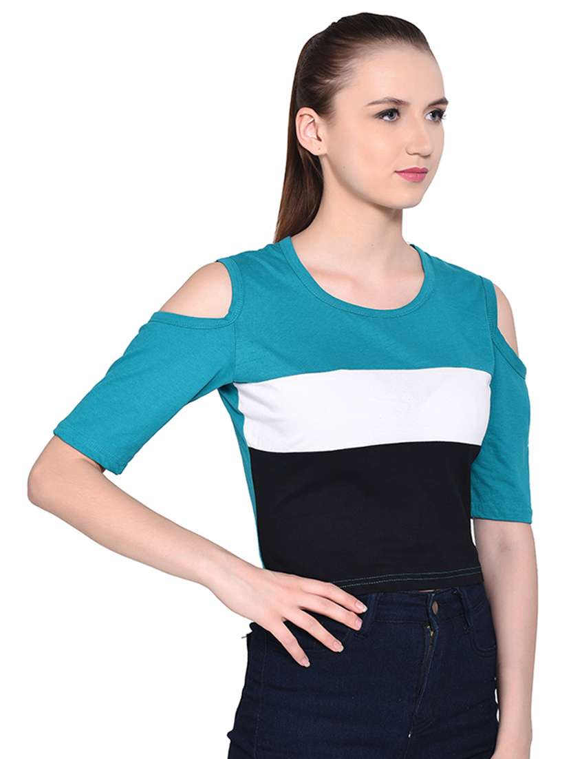 women's color block round neck t-shirt - 16331425 -  Standard Image - 1