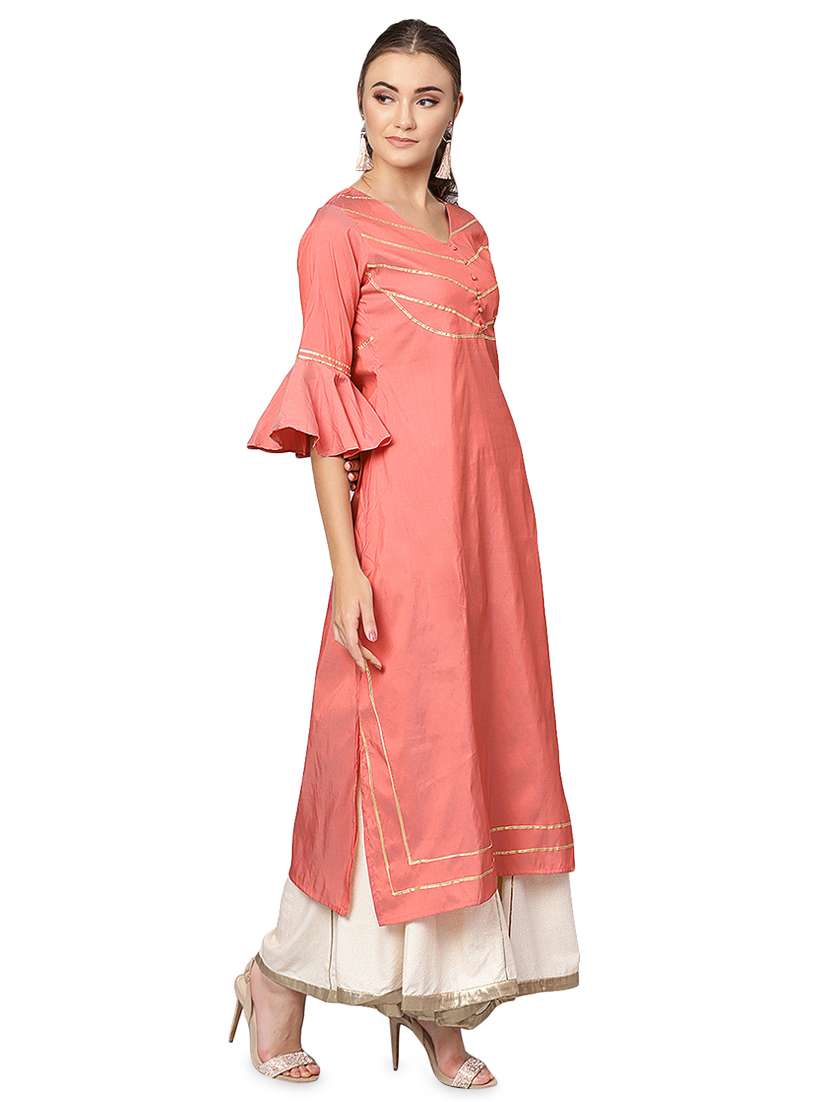 gota lace straight kurta - 16331531 -  Standard Image - 1