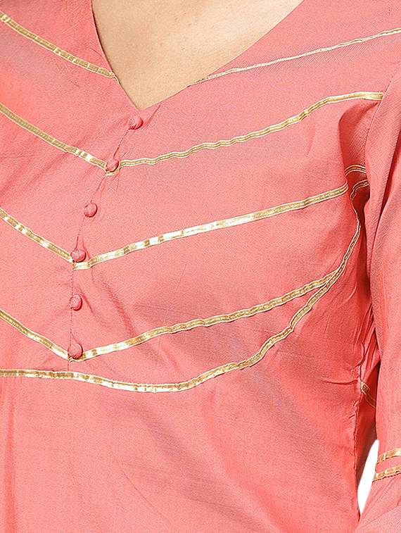 gota lace straight kurta - 16331531 - Standard Image - 4