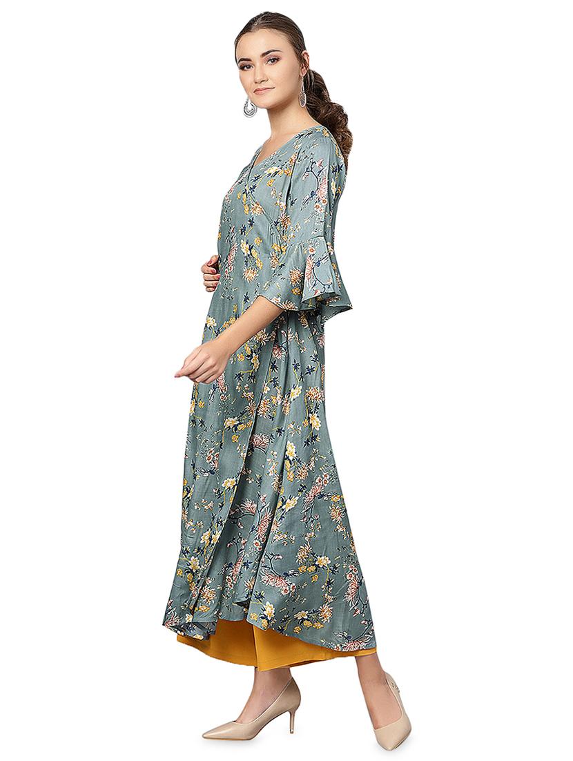 floral printed angrakha kurta - 16331533 - Standard Image - 1