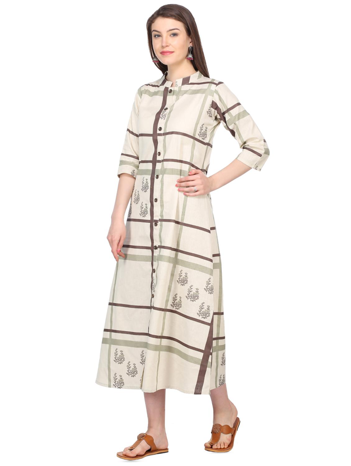 checkered a-line ethnic dress - 16332383 -  Standard Image - 1