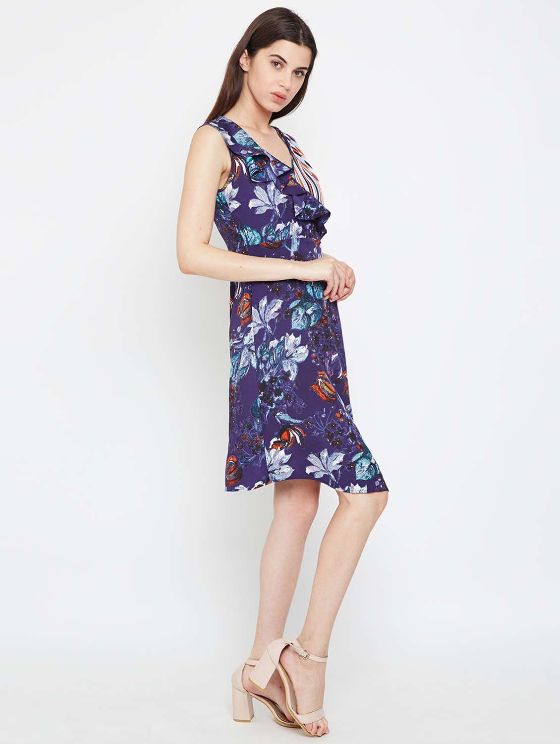 ruffle detail floral stripe wrap dress - 16332818 -  Standard Image - 1