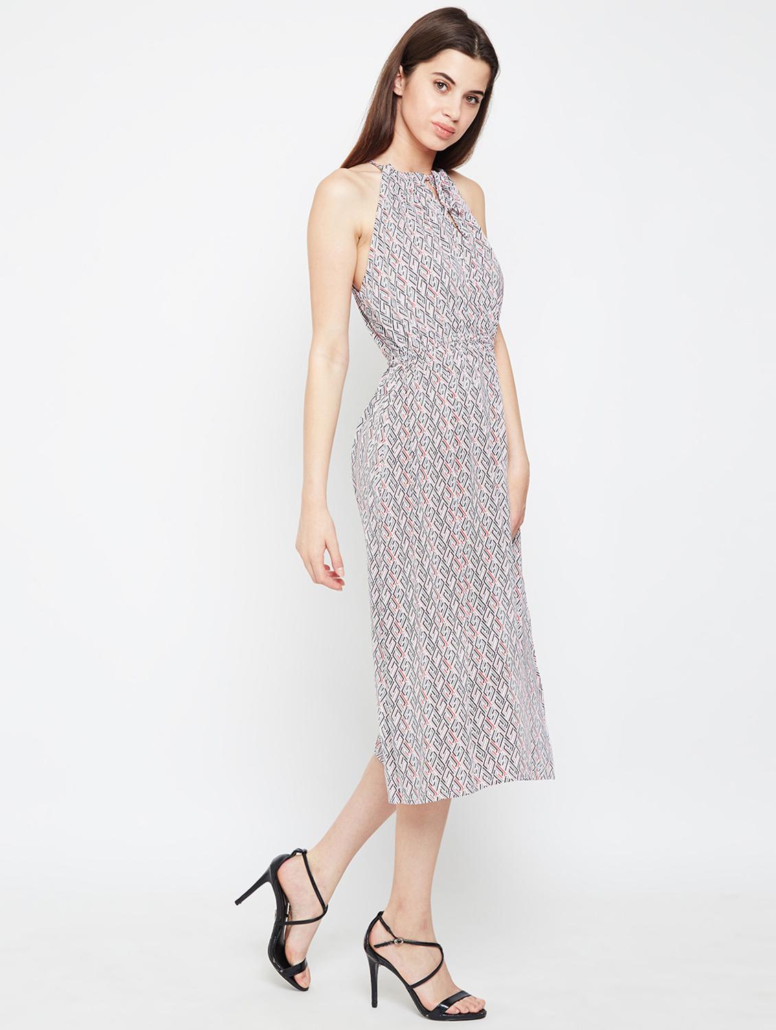 tie up neck side slit a-line dress - 16332833 -  Standard Image - 1