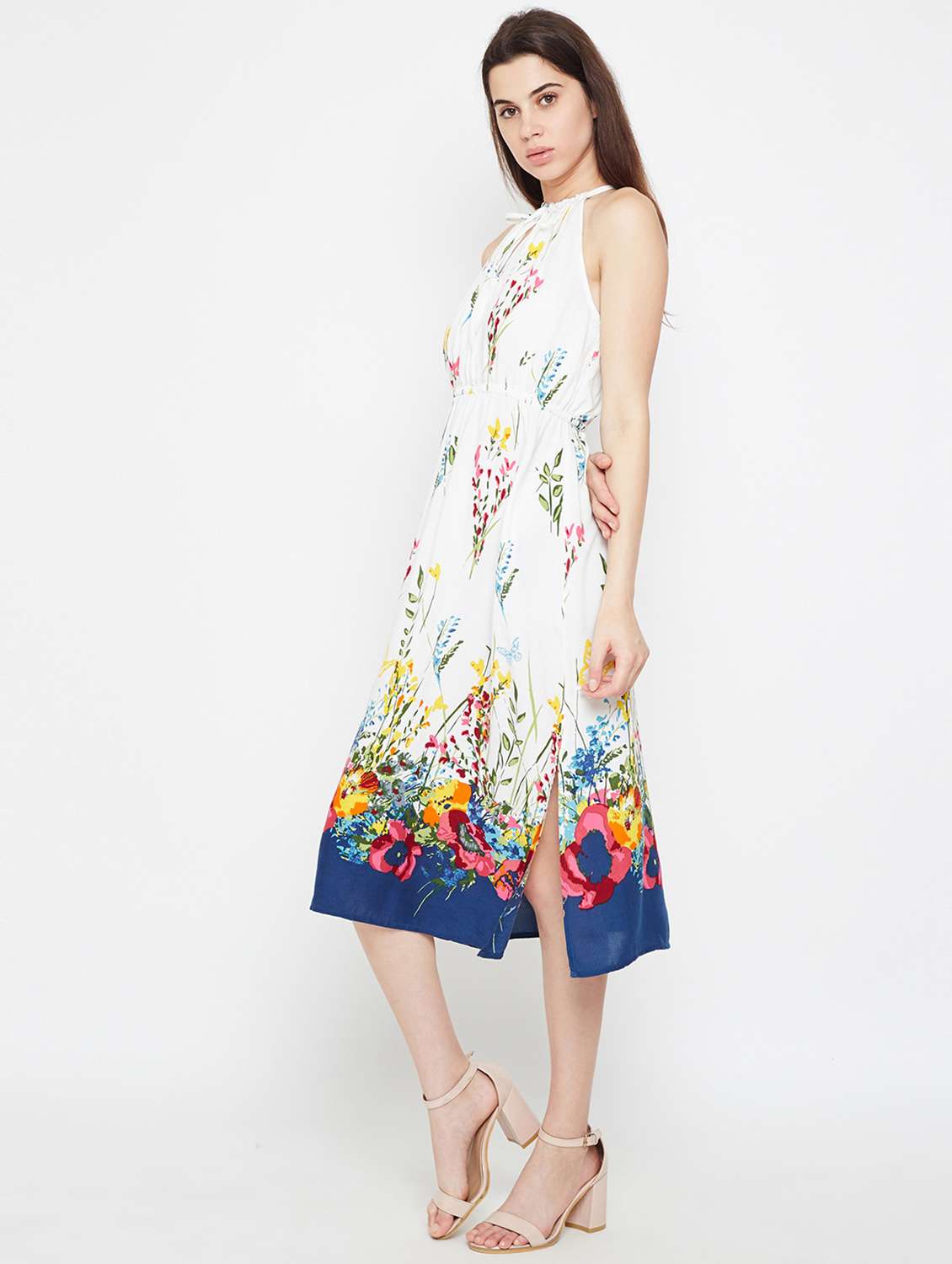 tie up neck side slit a-line dress - 16332834 -  Standard Image - 1