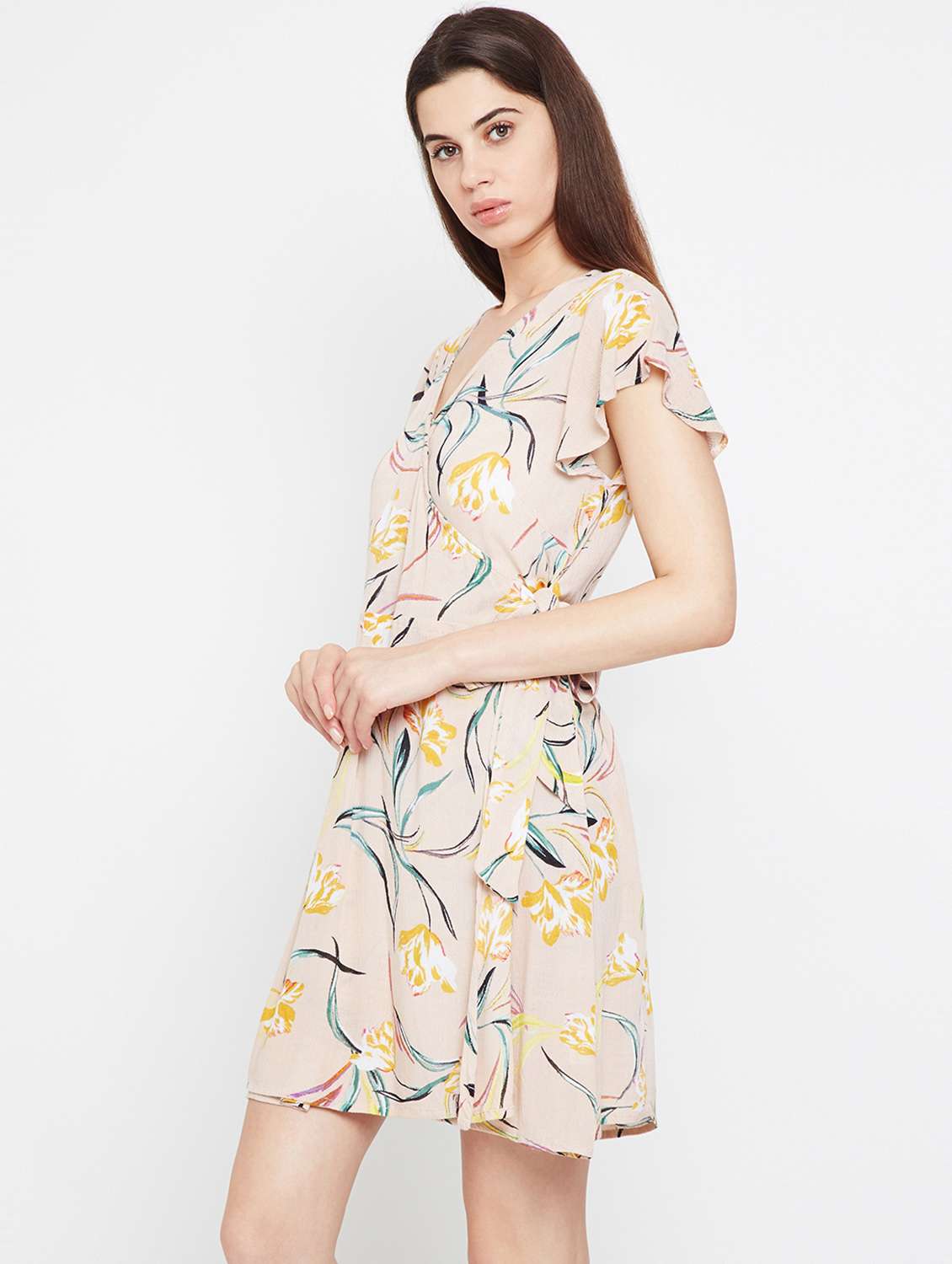 ruffle sleeved floral wrap dress - 16332841 -  Standard Image - 1