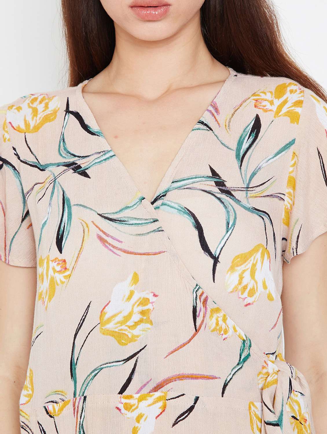 ruffle sleeved floral wrap dress - 16332841 -  Standard Image - 4