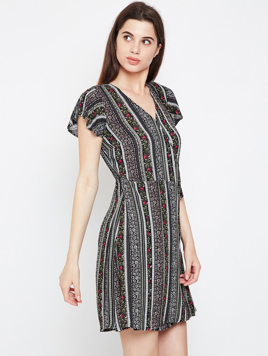 ruffle sleeved floral stripe wrap dress - 16332842 -  Standard Image - 1