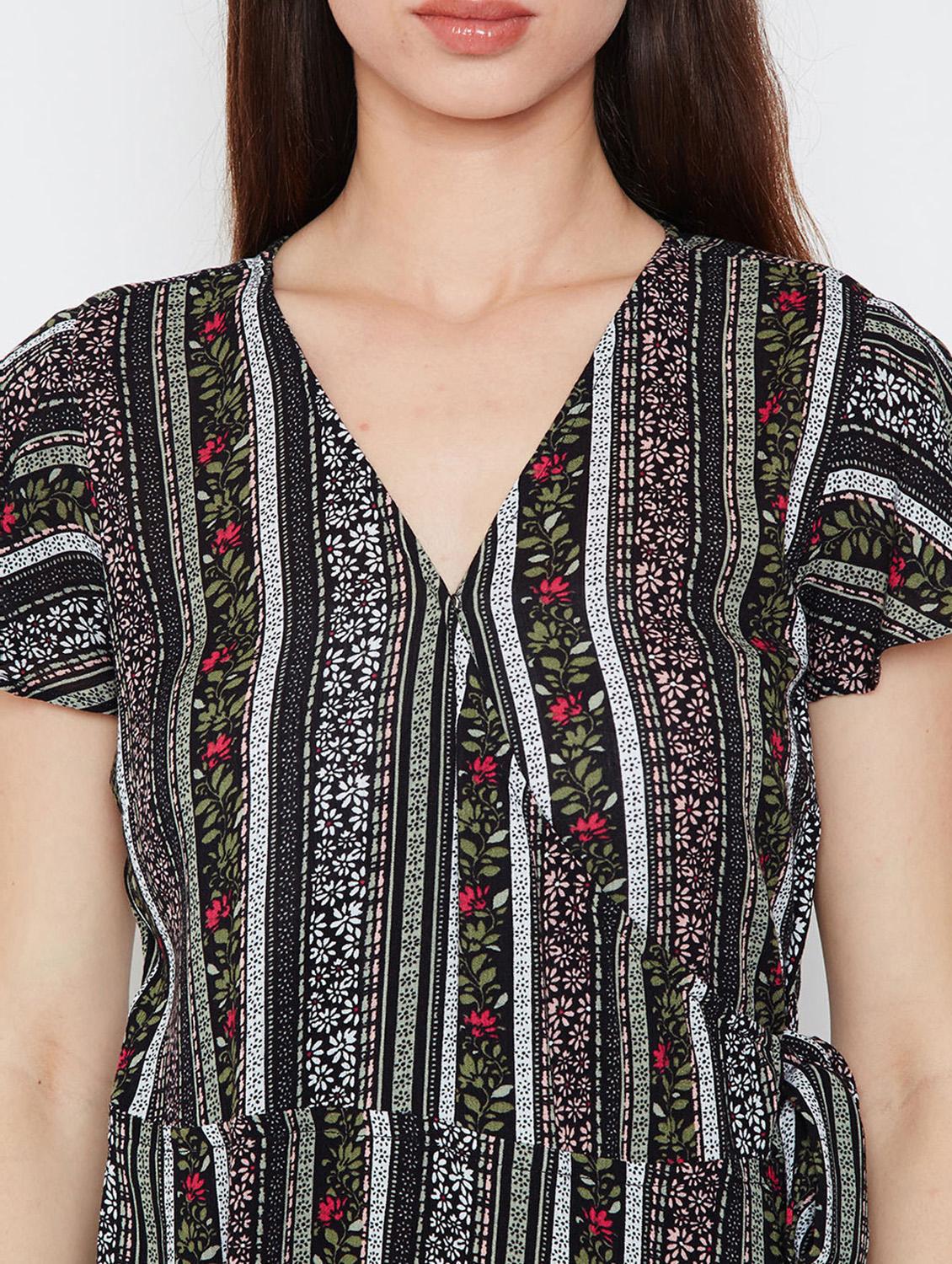 ruffle sleeved floral stripe wrap dress - 16332842 - Standard Image - 4