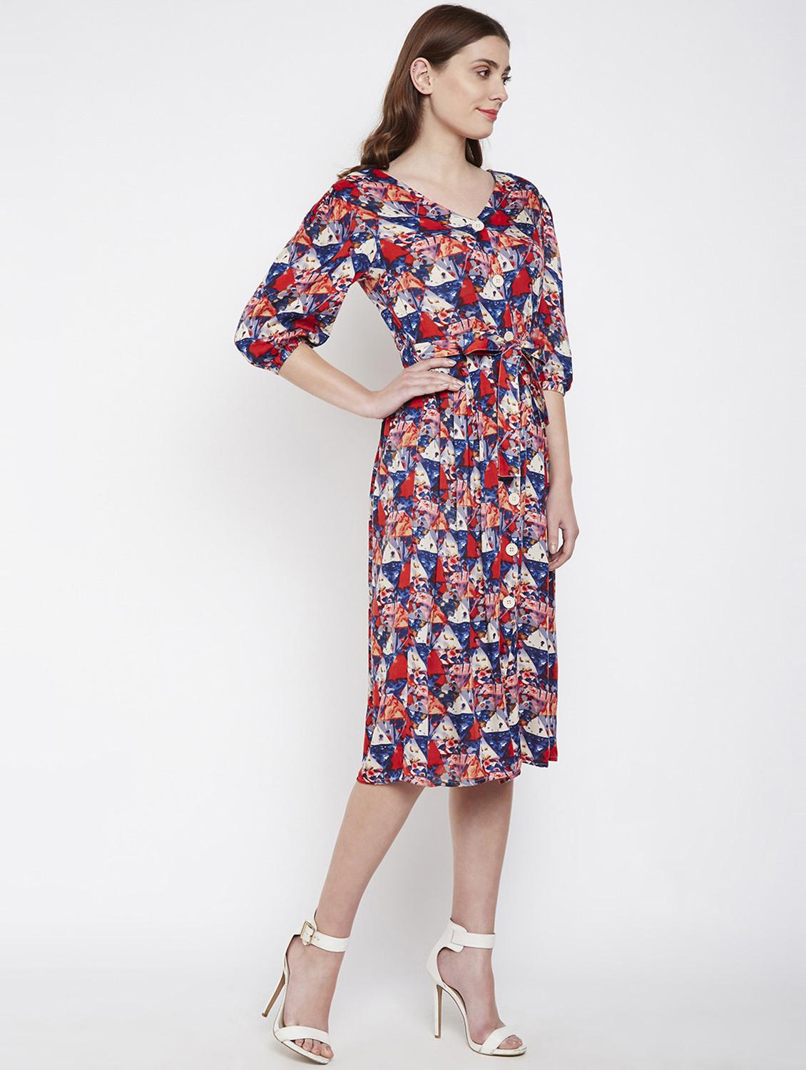 tie front button up aline dress - 16332847 - Standard Image - 1