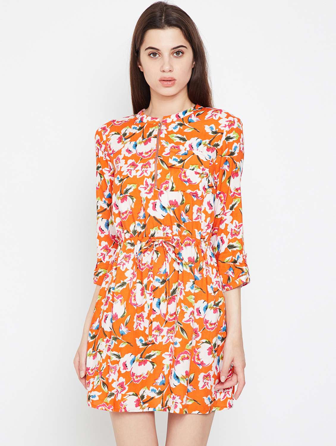 pocket patch floral a-line dress