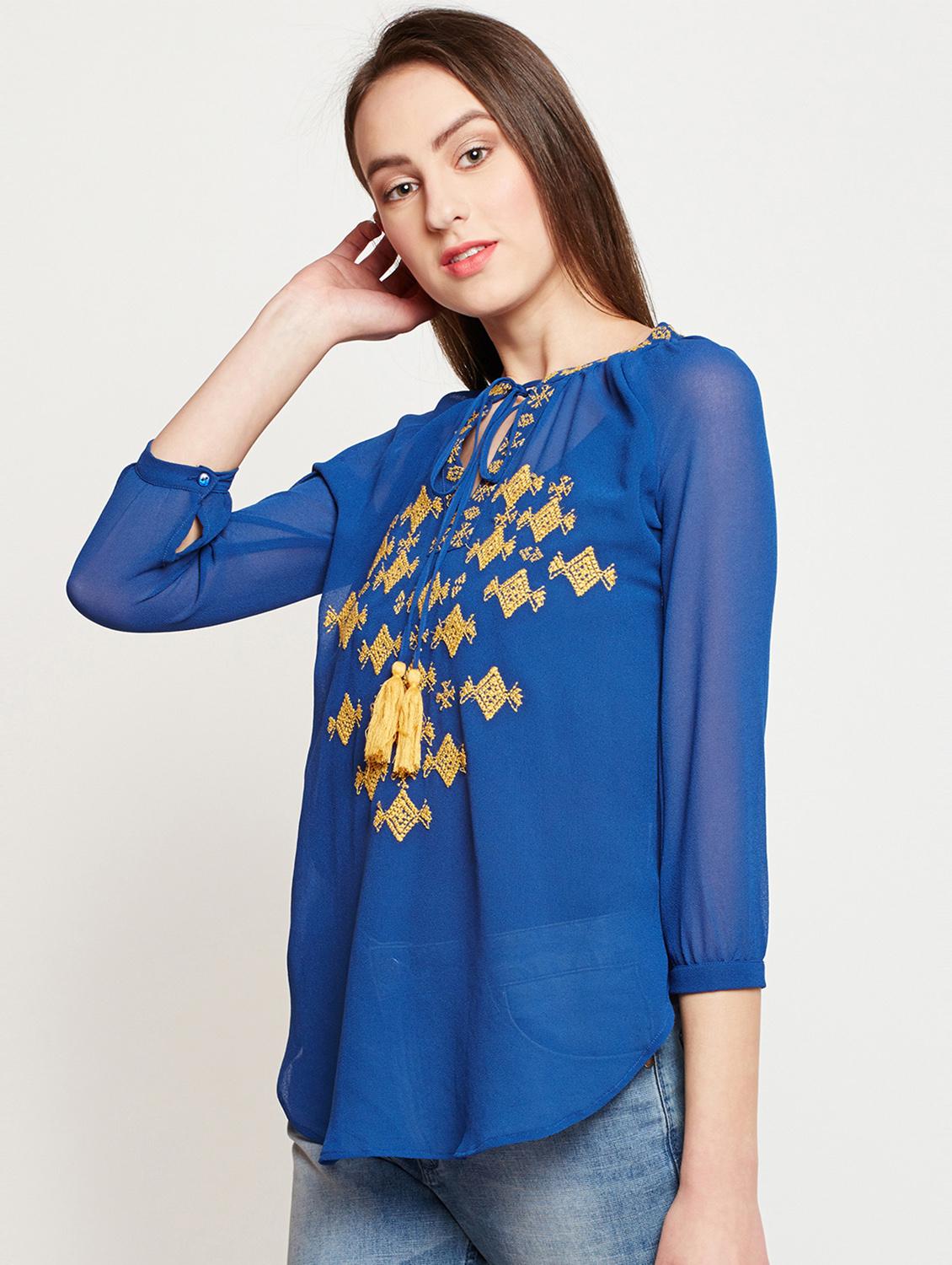 women's a line tie-up neck top - 16333068 - Standard Image - 1