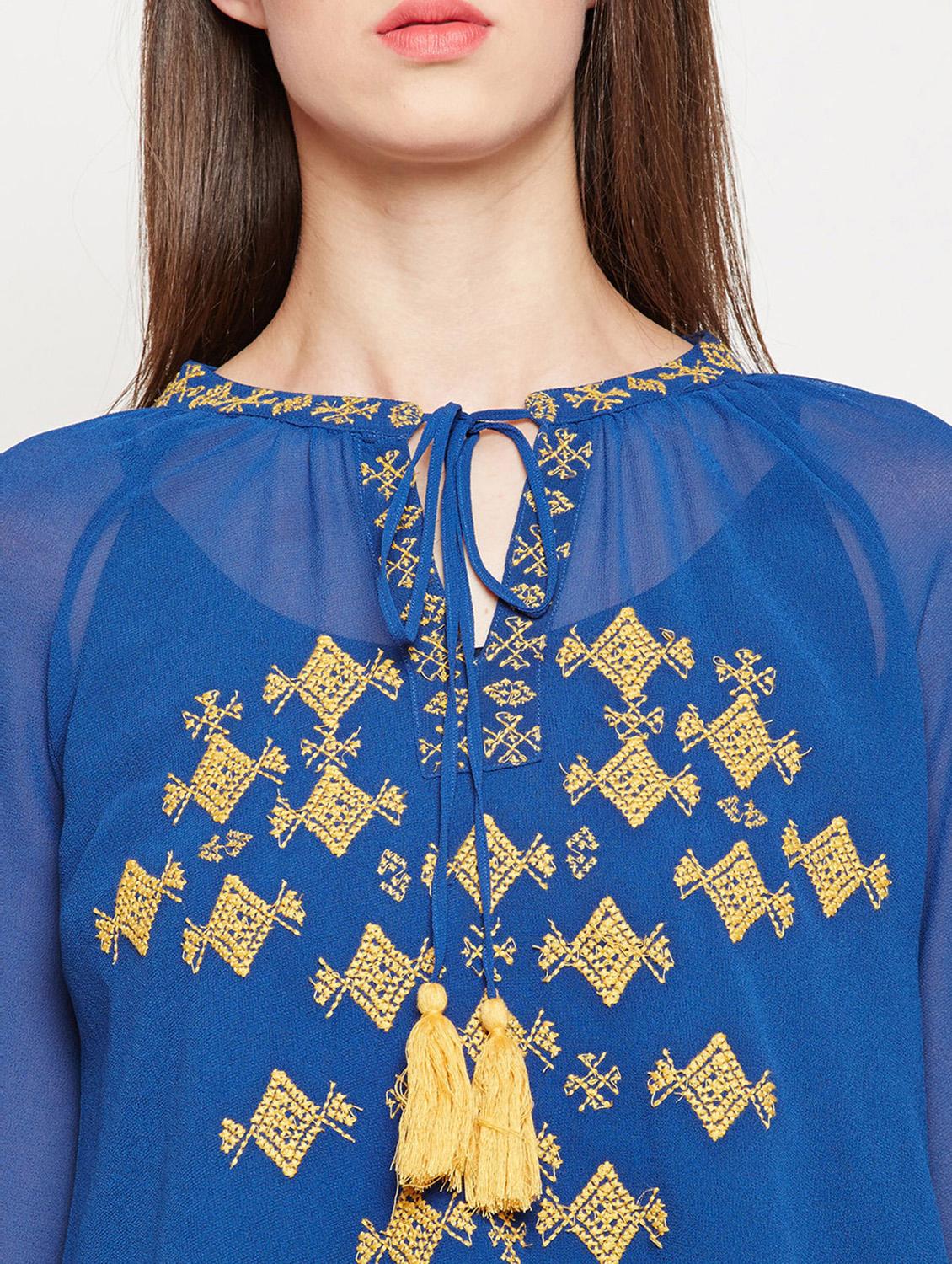 women's a line tie-up neck top - 16333068 - Standard Image - 4