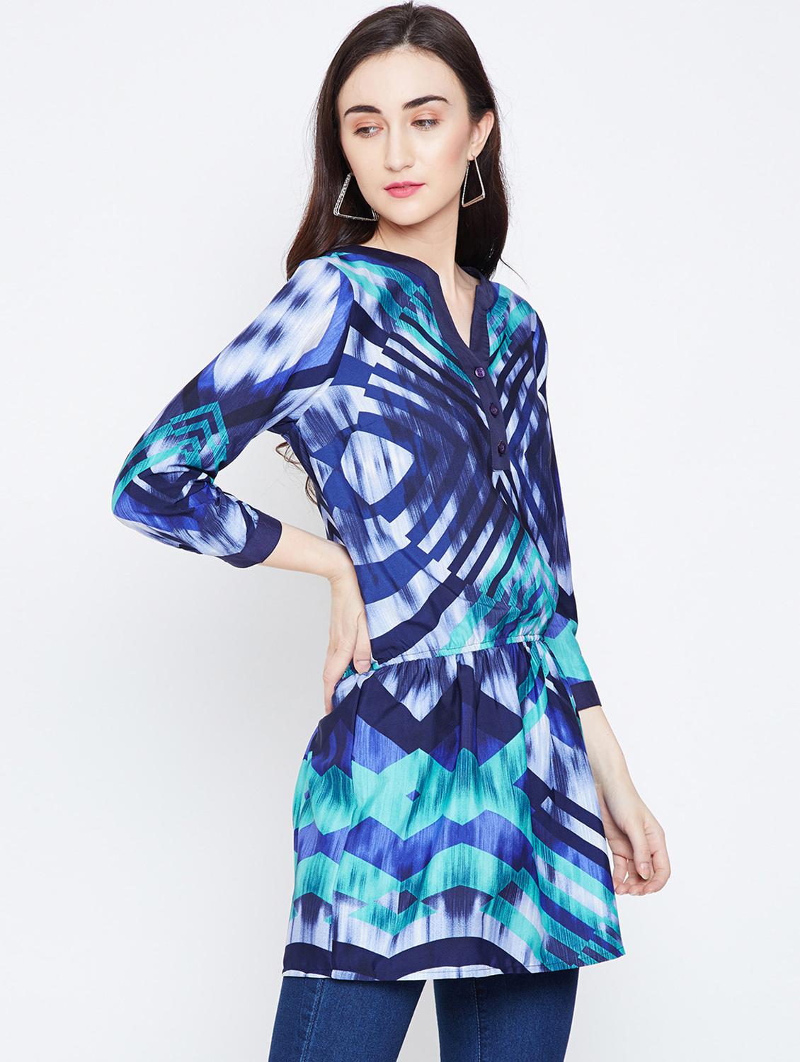 notch neck button detail tunic - 16333085 -  Standard Image - 1