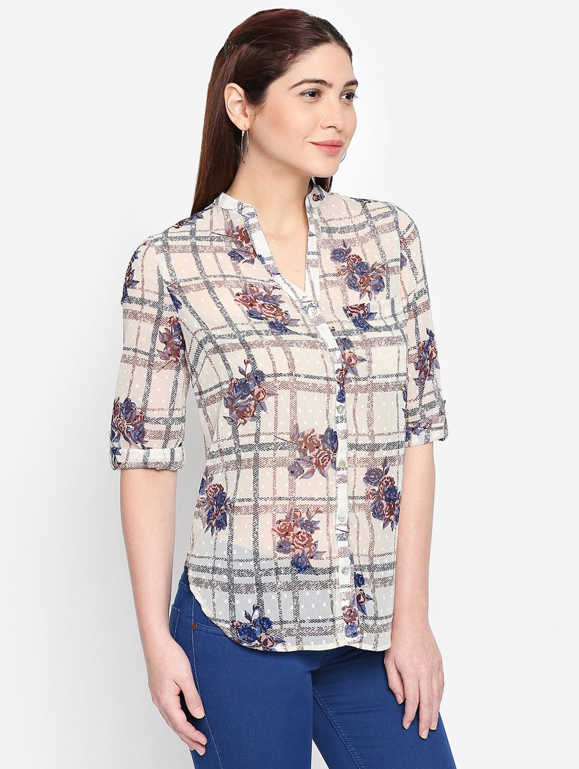 mandarin neck roll up sleeved shirt - 16333101 - Standard Image - 1