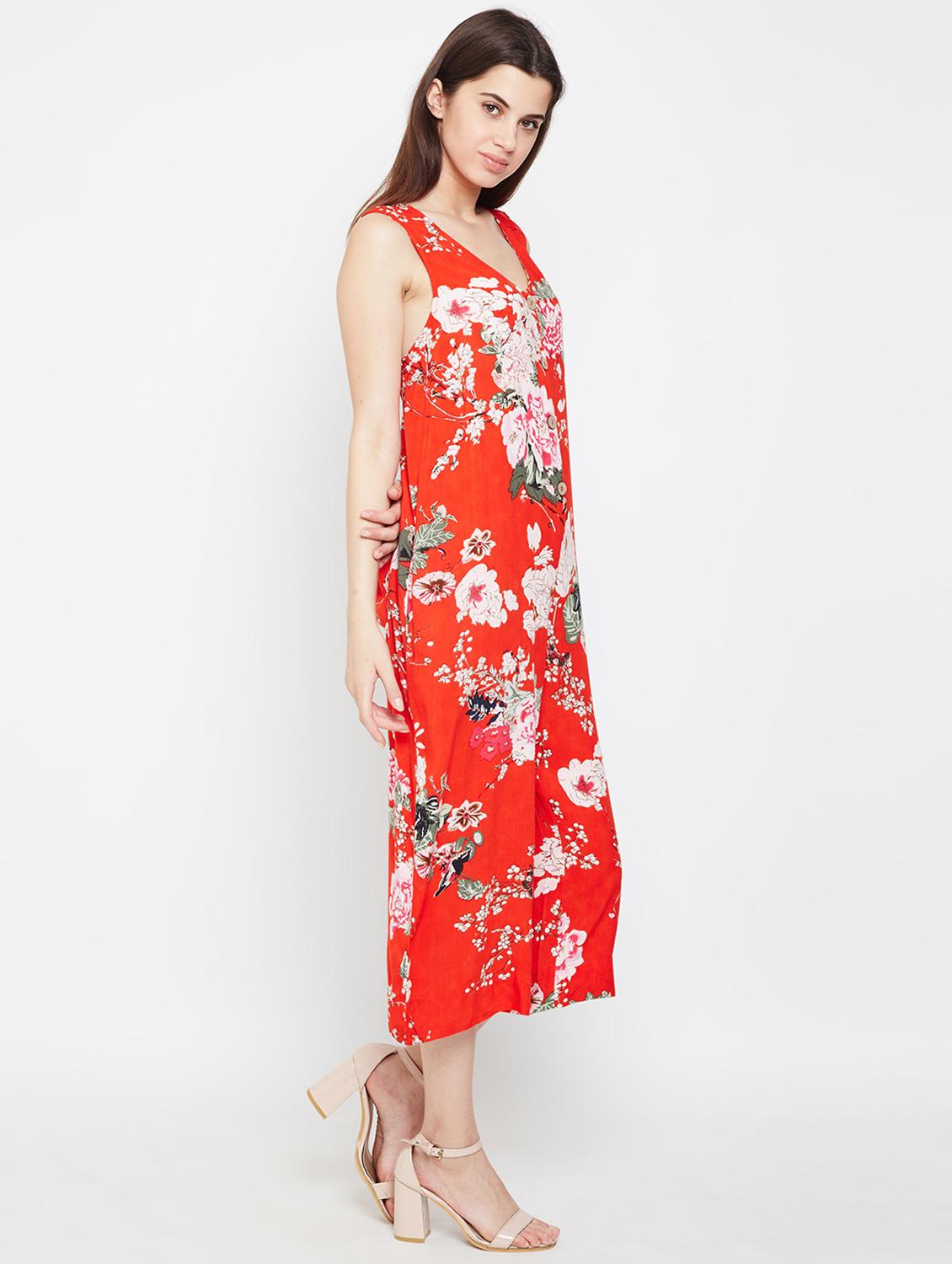 button detail floral jumpsuit - 16333105 -  Standard Image - 1