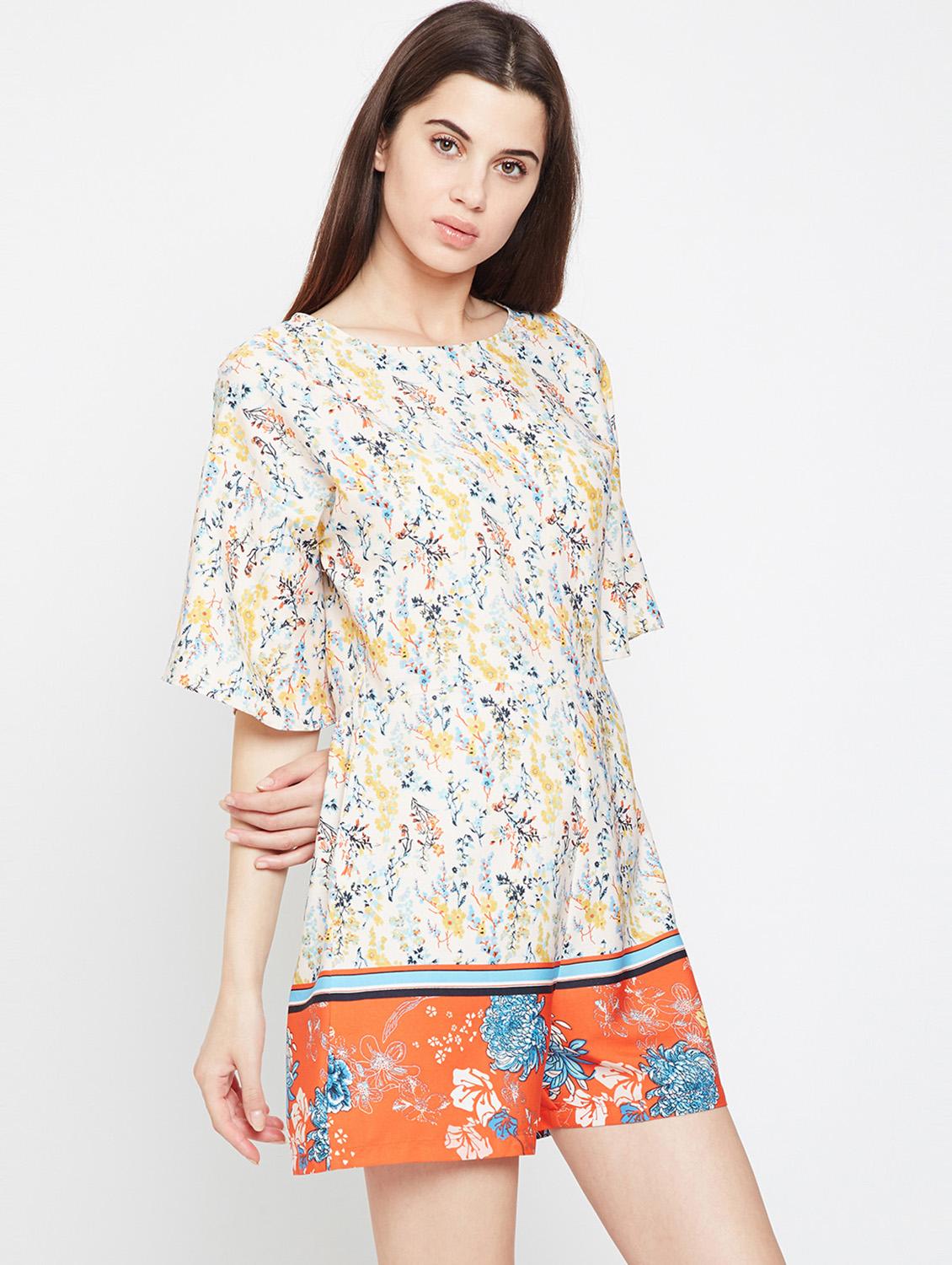 drop shoulder floral romper - 16333110 - Standard Image - 1