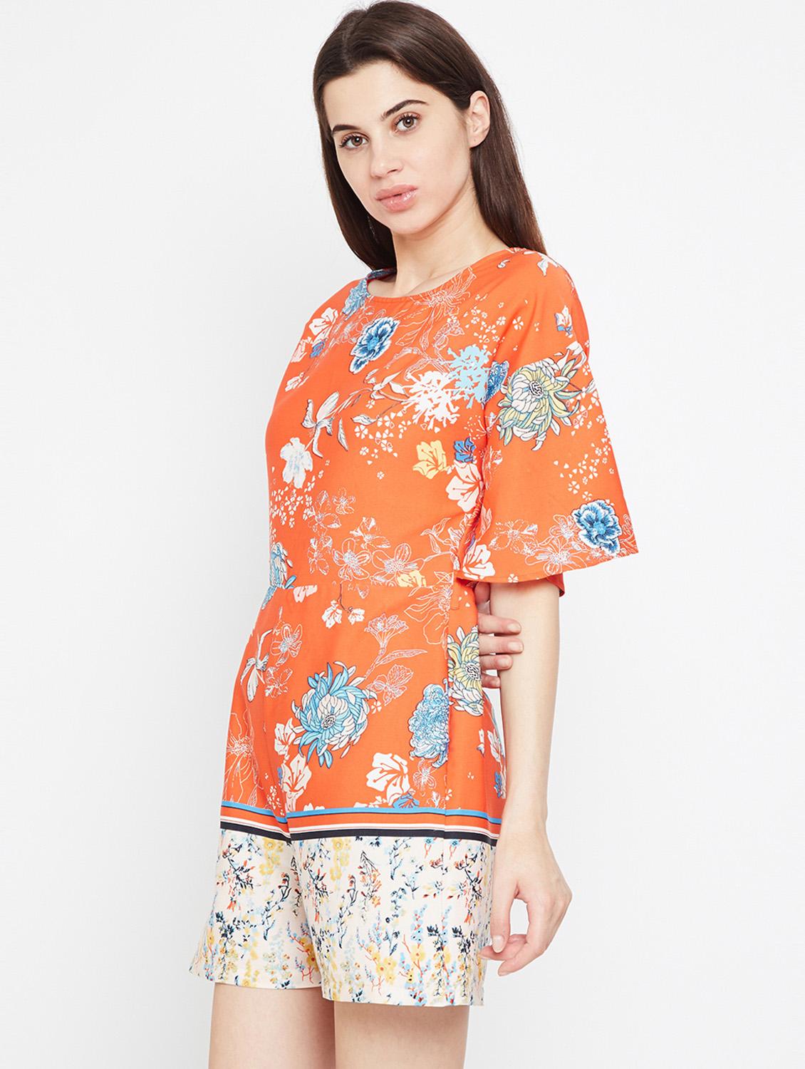 drop shoulder floral romper - 16333112 - Standard Image - 1