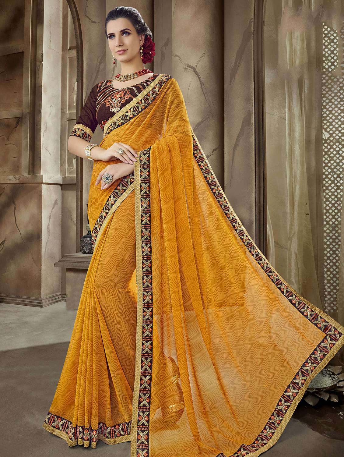 lace border printed saree with blouse