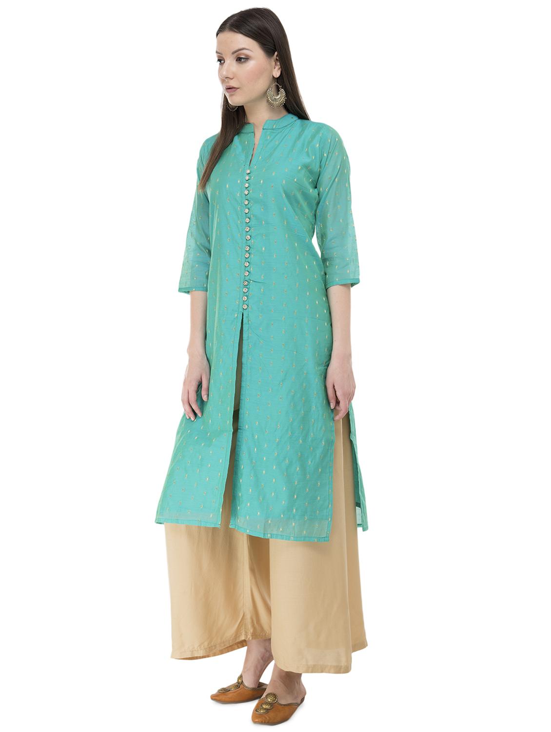 zari motifs high slit kurta - 16333276 - Standard Image - 1