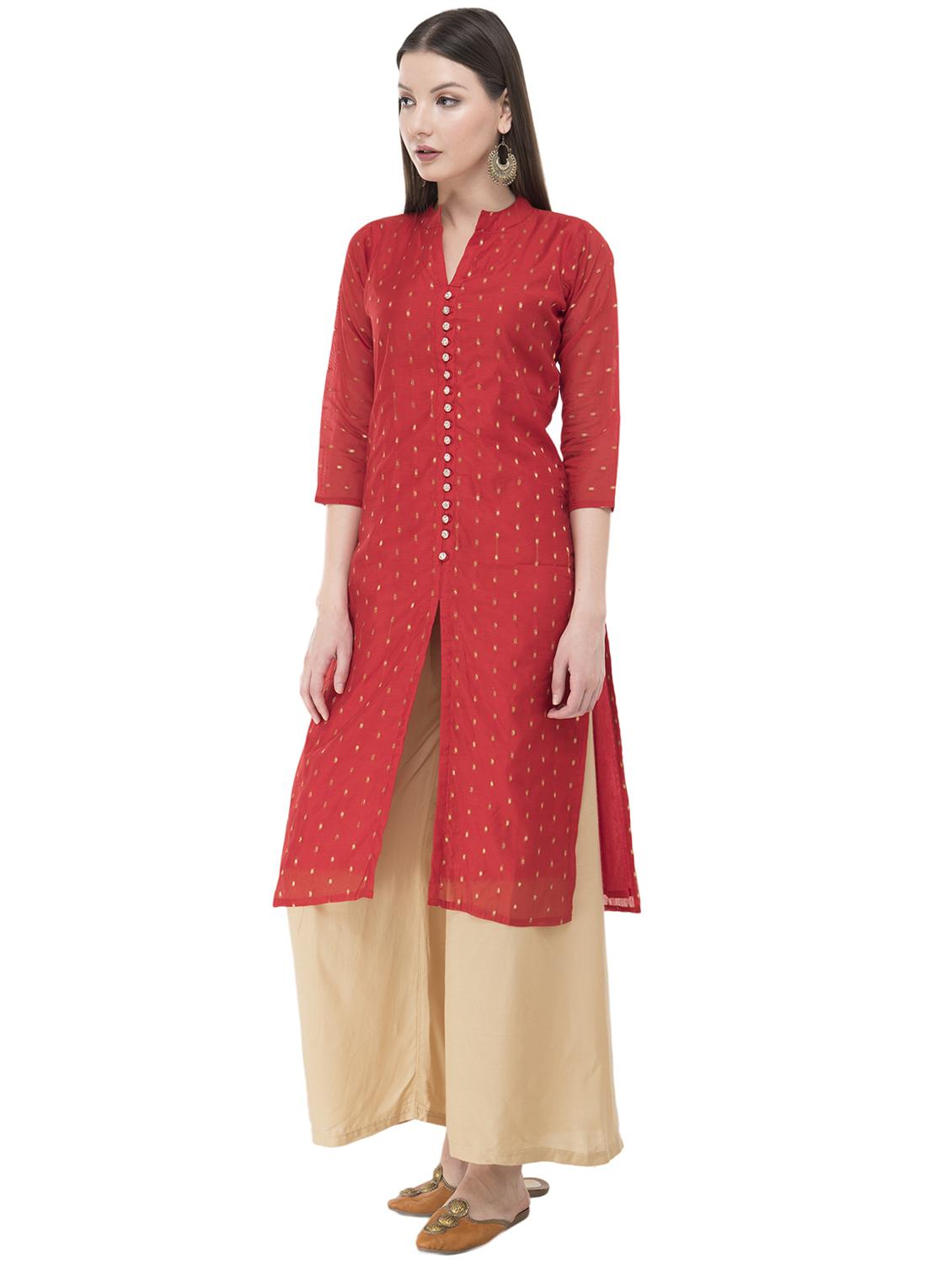 zari motifs high slit kurta - 16333277 - Standard Image - 1