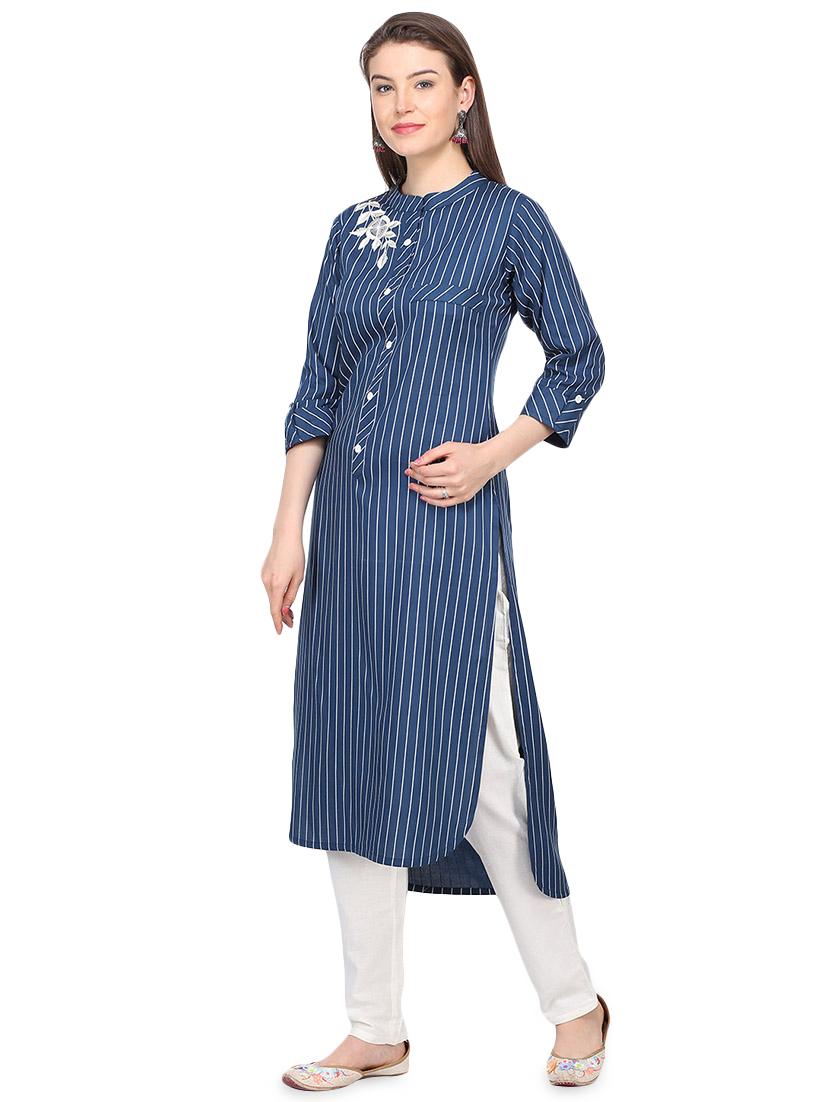striped printed high-low kurta - 16335323 - Standard Image - 1