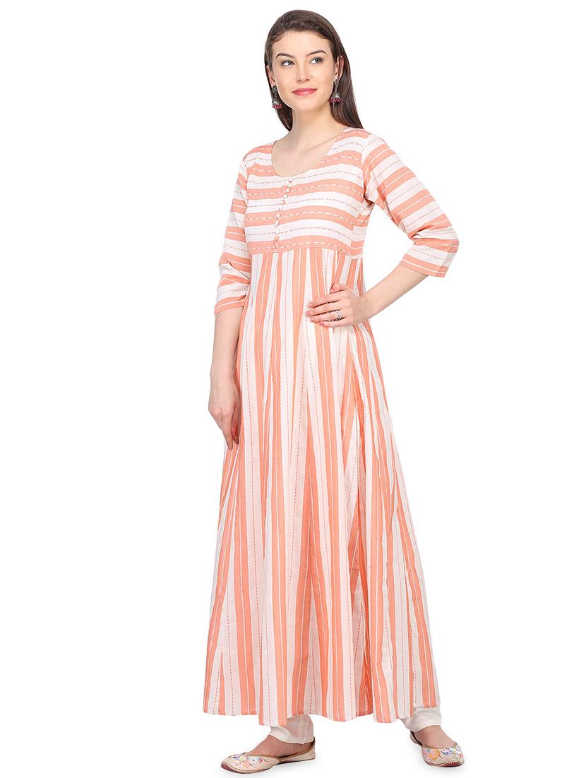 contrast striped flared kurta - 16335332 -  Standard Image - 1