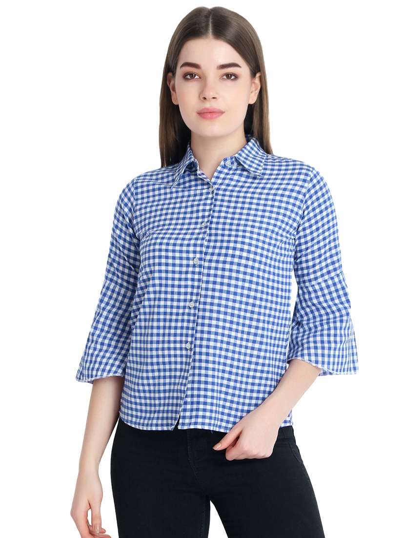 bell sleeved gingham shirt