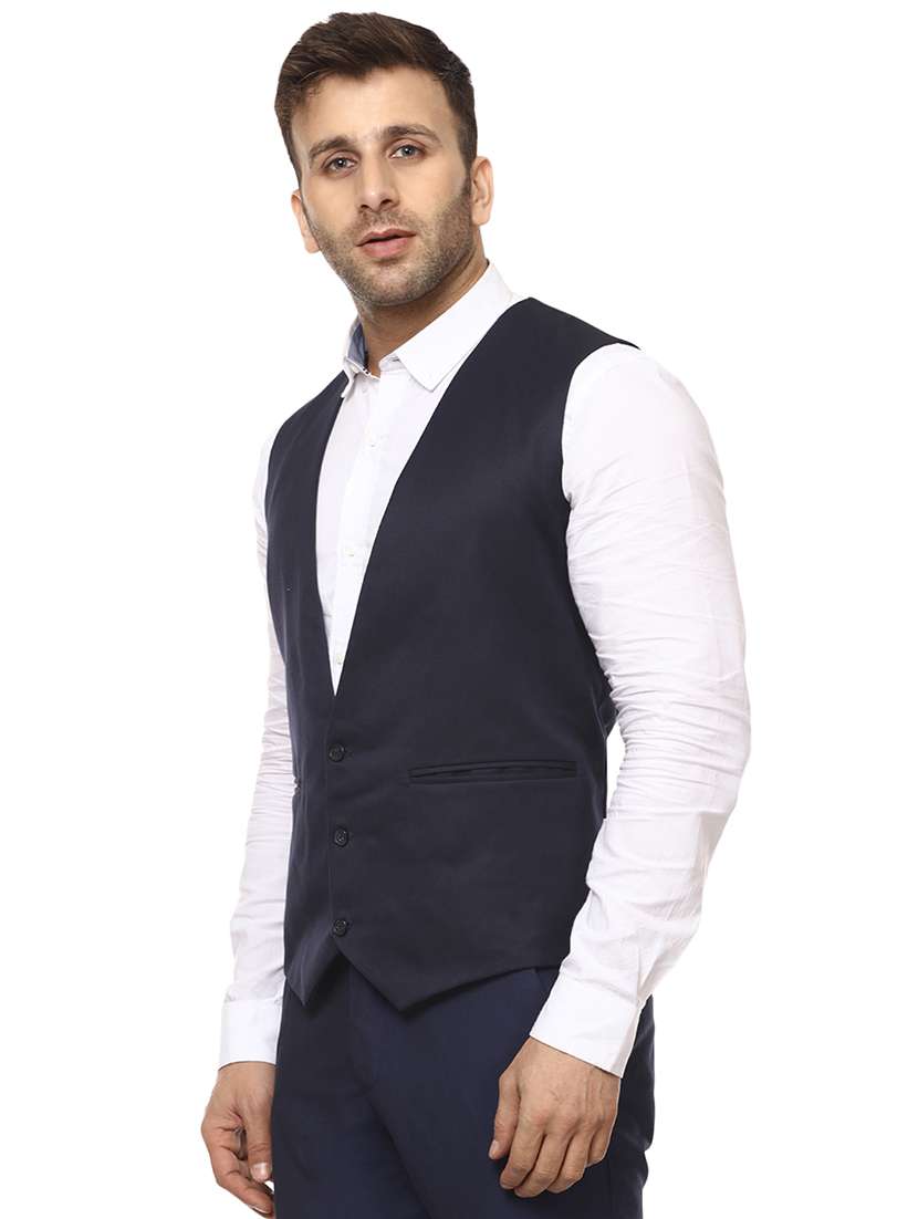 navy blue solid waist coat - 16336472 -  Standard Image - 1