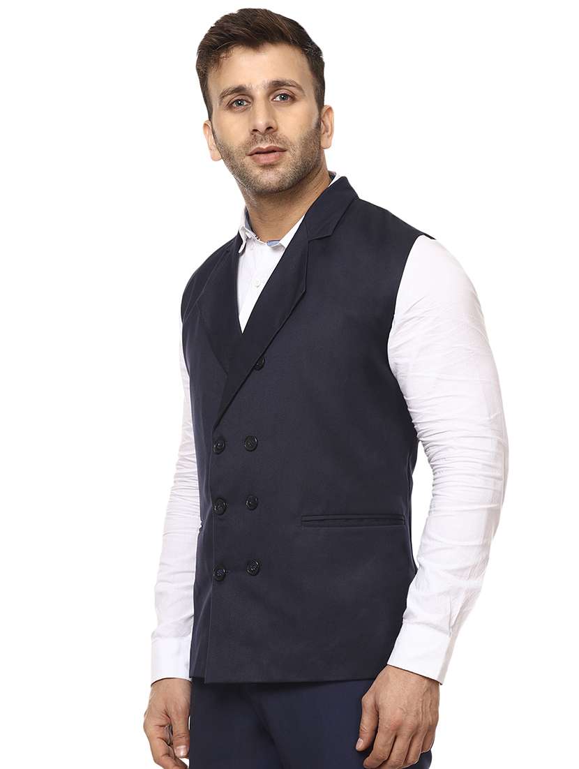 navy blue solid waist coat - 16336473 -  Standard Image - 1