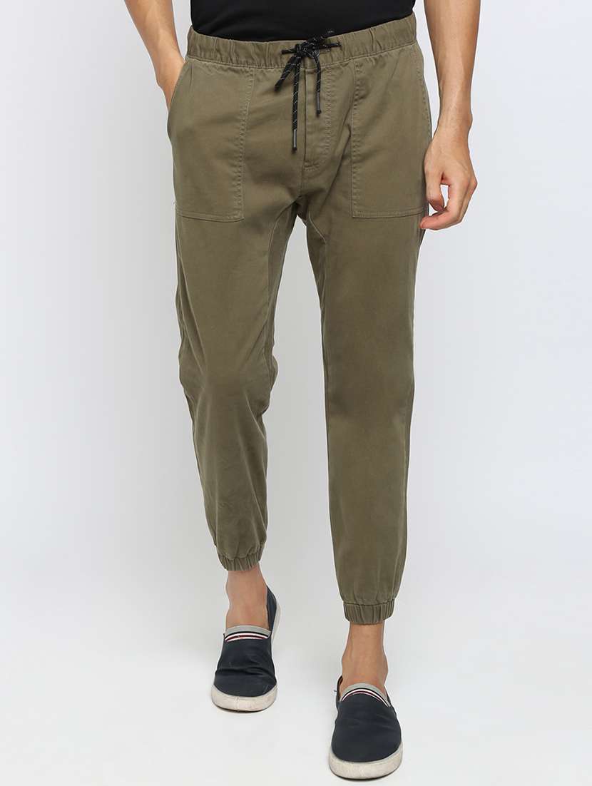 green solid full length track pant
