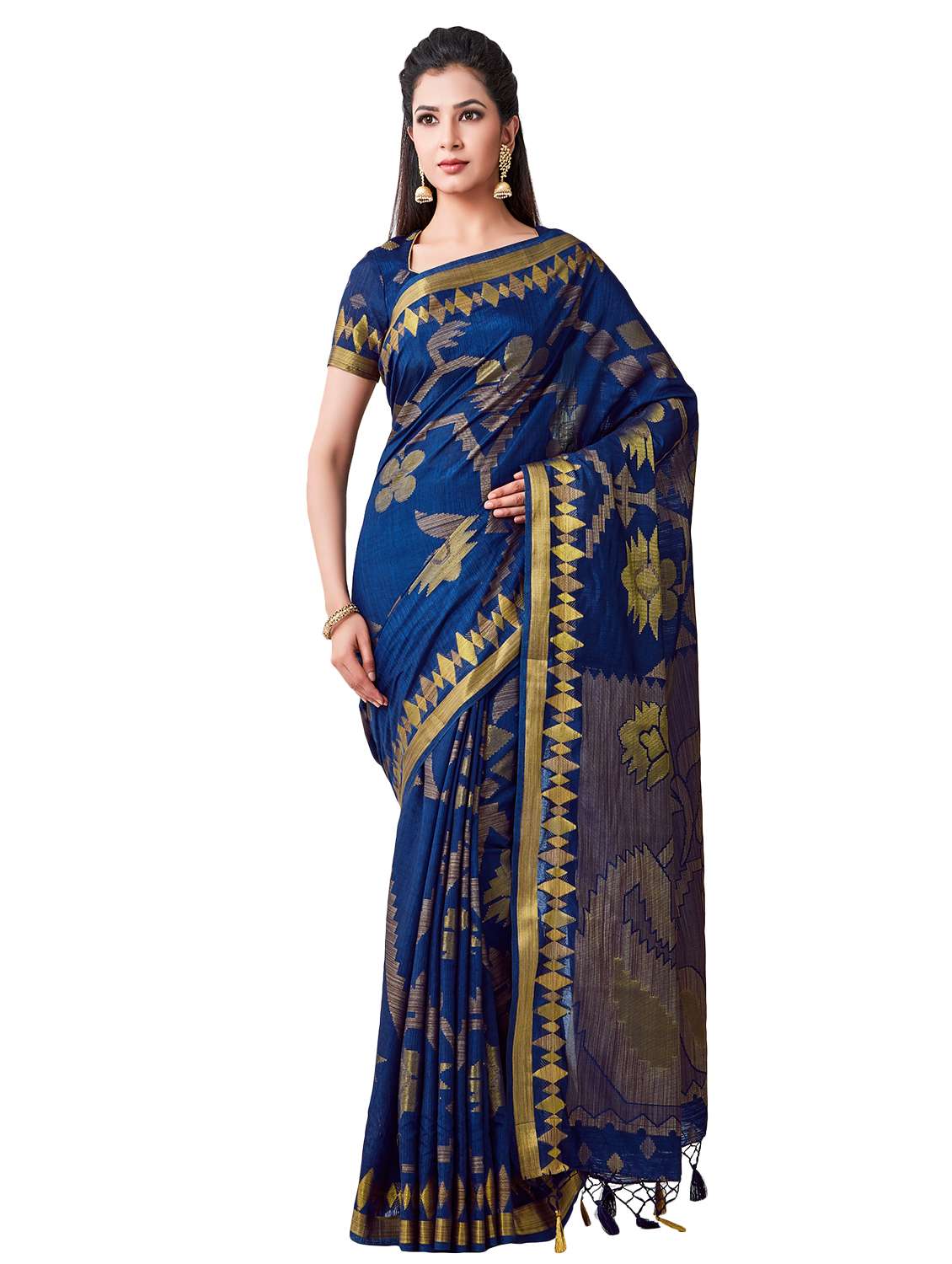 women's floral navy blue colored saree