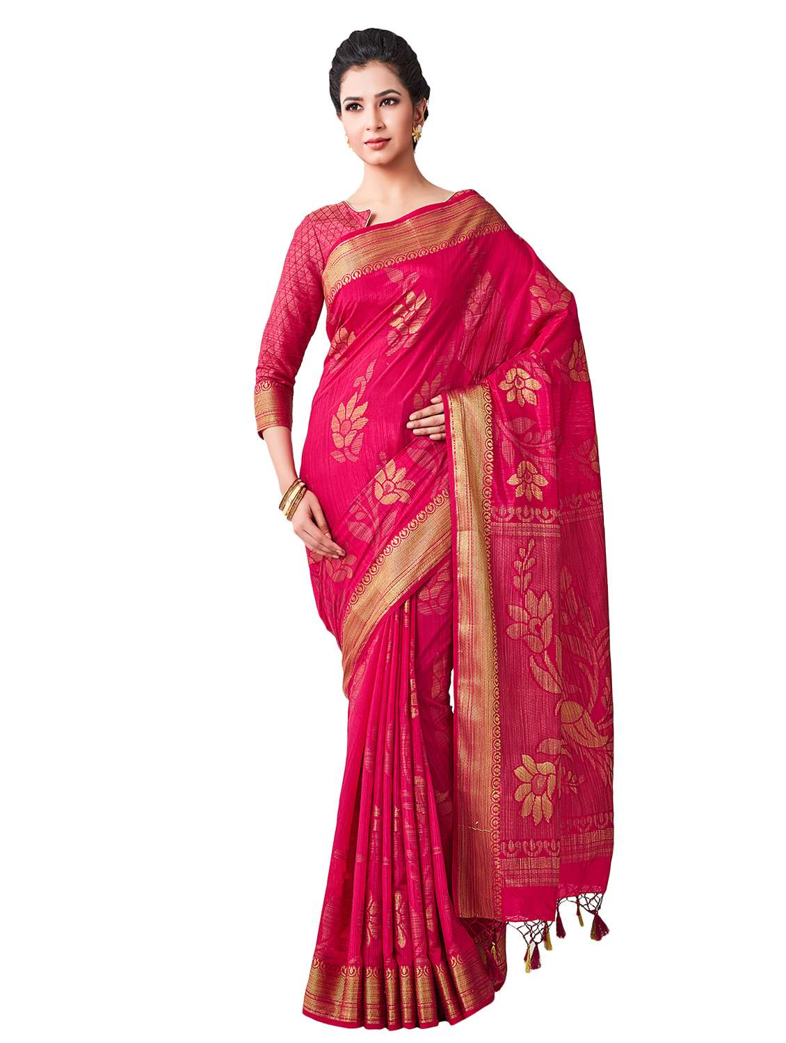 women's self design pink colored saree