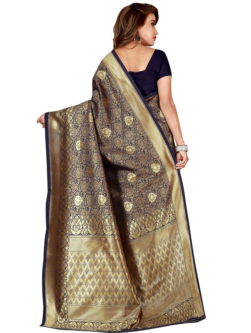 floral zari motif banarasi saree with blouse - 16339358 - Standard Image - 1