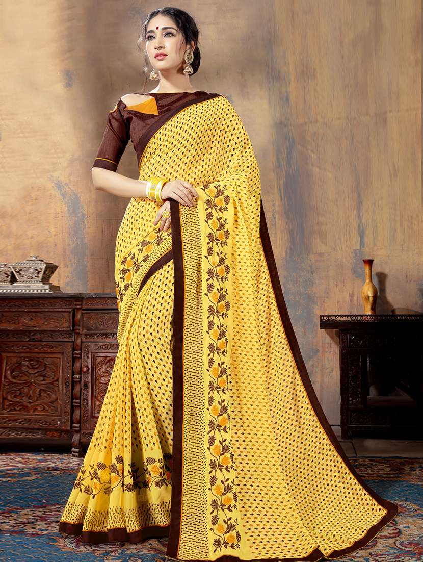 printed embroidered saree with blouse