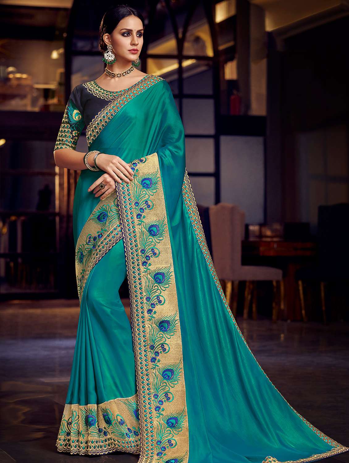 embroidered border saree with blouse