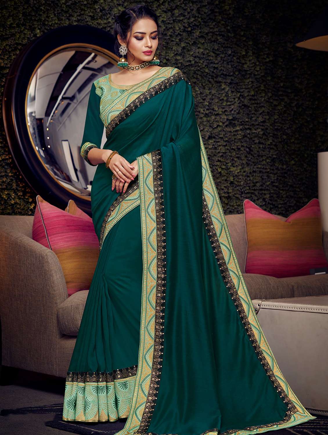 lace border embroidered saree with blouse