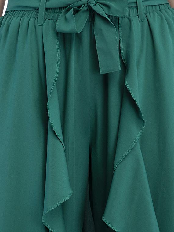 green solid ruffle layered palazzo - 16340720 - Standard Image - 4