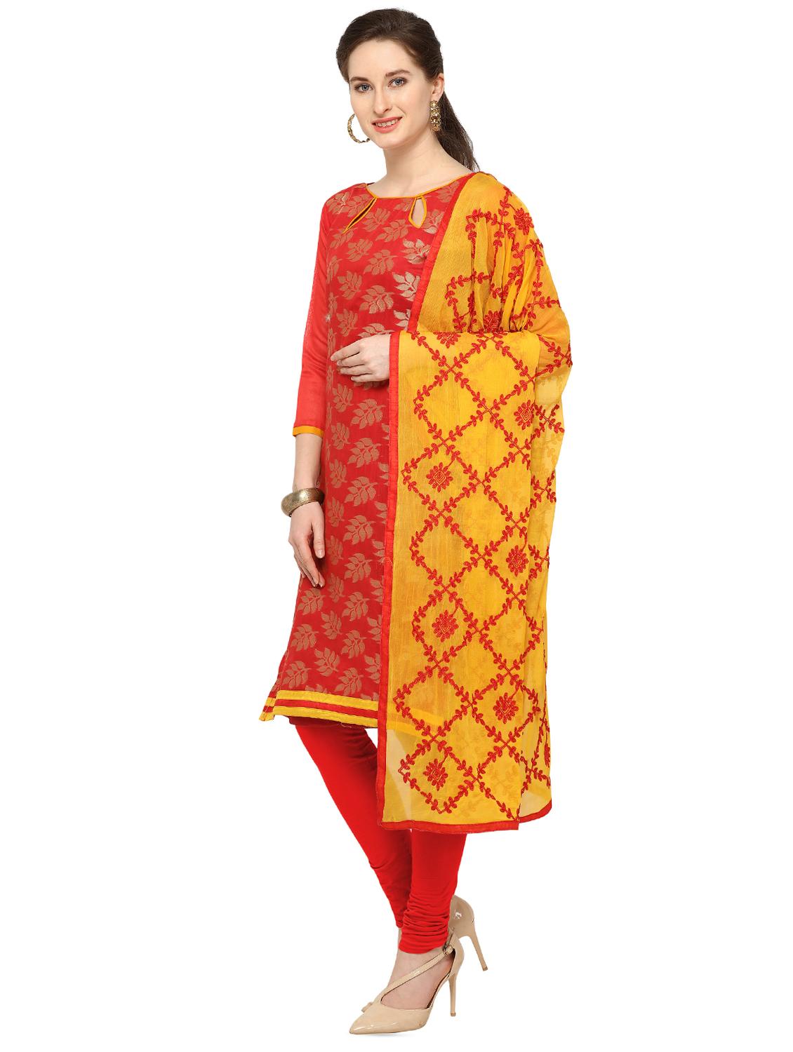 zari motifs unstitched churidaar suit - 16340722 -  Standard Image - 1