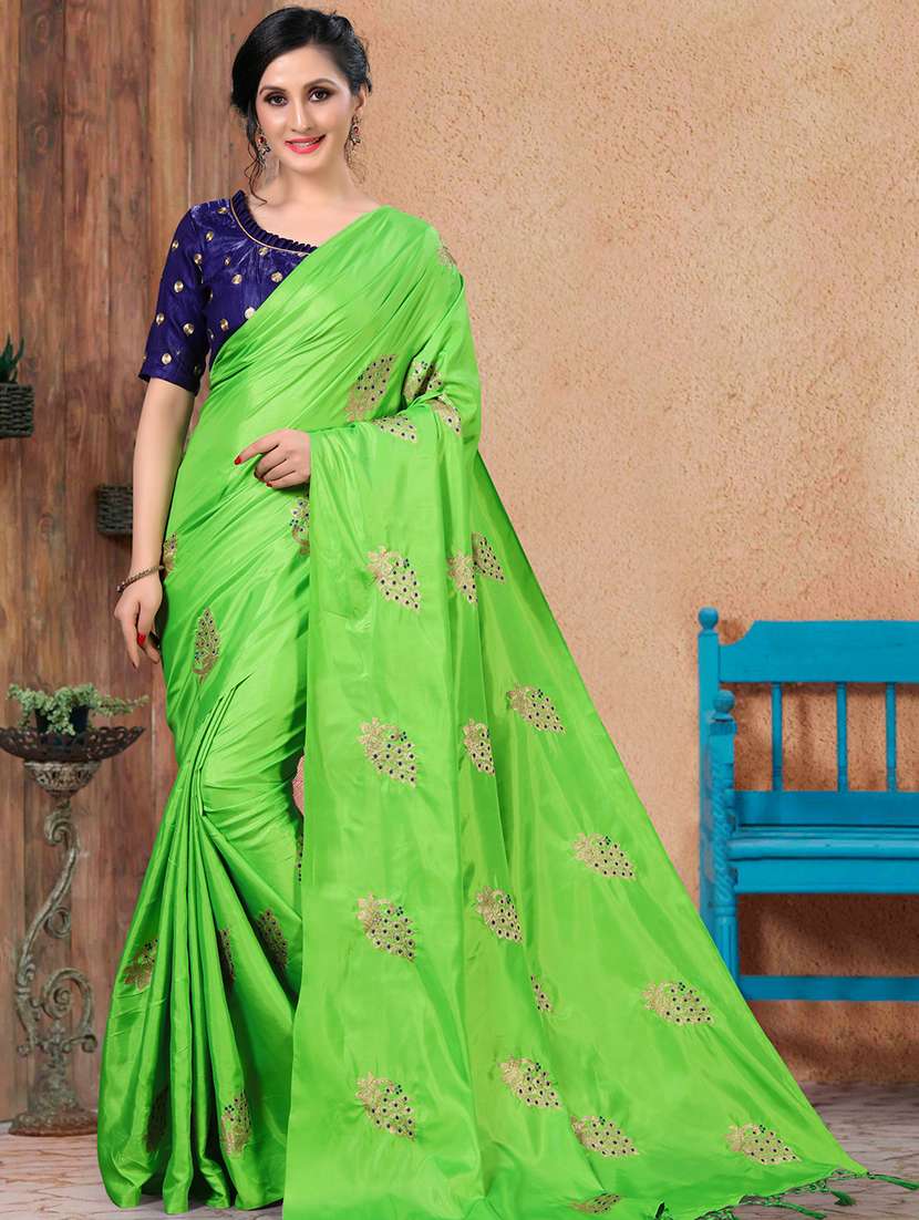 contrast shades embroidered saree with blouse